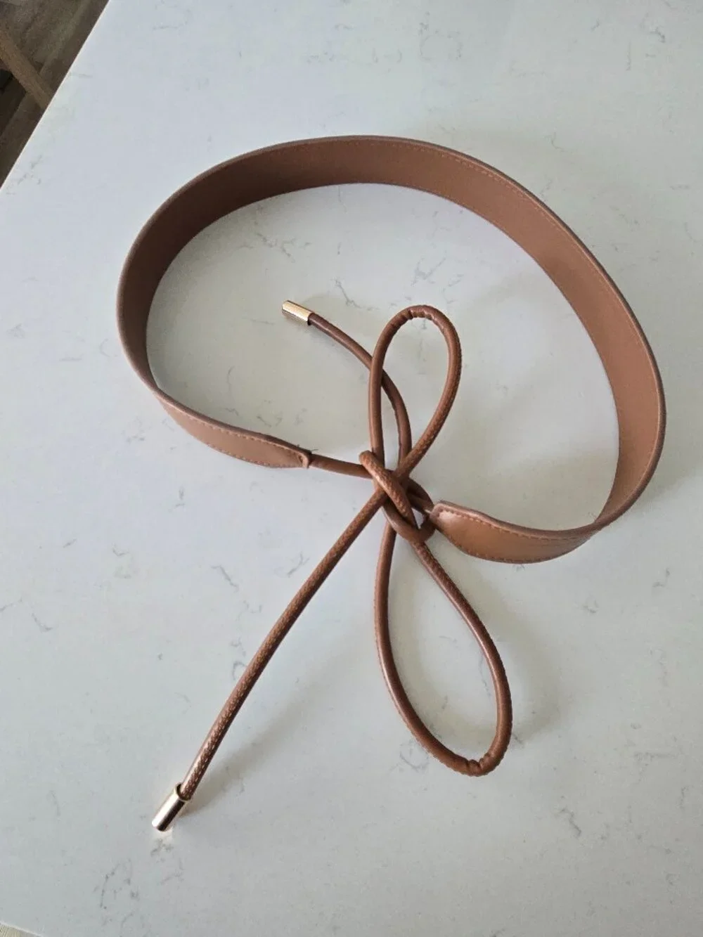 Faux leather tie belt